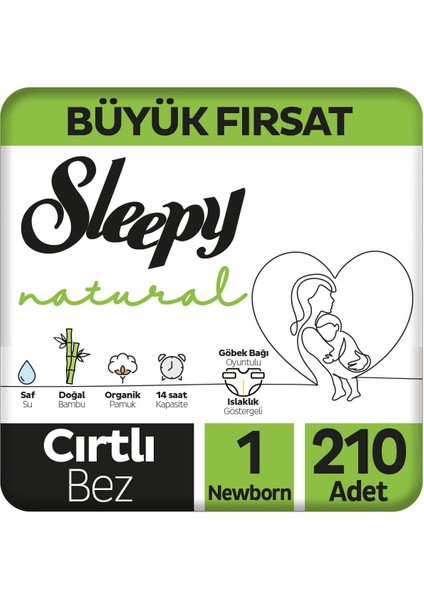 Natural Büyük Fırsat Paketi Bebek Bezi 1 Numara Yenidoğan 210 Adet