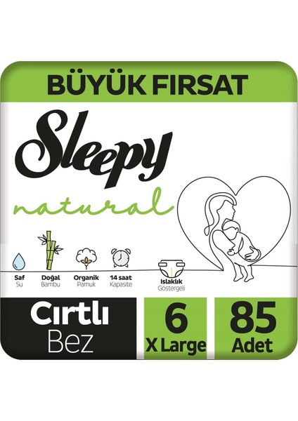 Natural Büyük Fırsat Paketi Bebek Bezi 6 Numara Xlarge 85 Adet