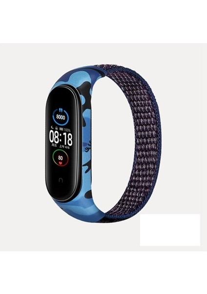 Gregoss Xiaomi Mi Band 3 4 5 6 Hasır Kumaş Örgü Spor Kamuflaj Desenli Kordon Kayış Lacivert