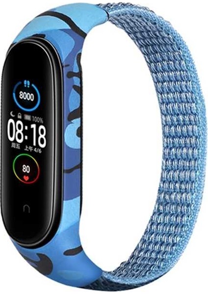 Gregoss Xiaomi Mi Band 3 4 5 6 Hasır Kumaş Örgü Spor Kamuflaj Desenli Kordon Kayış Mavi