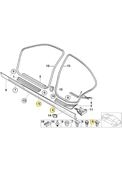 Bmw Uyumlu Kapı Eşik Kaplama Klipsi 5 Adet 51471840960