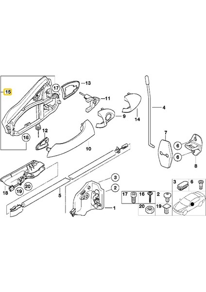 Bmw Uyumlu E53 X5 Arka Sol Kapı Açma Mekanizması 51228243635