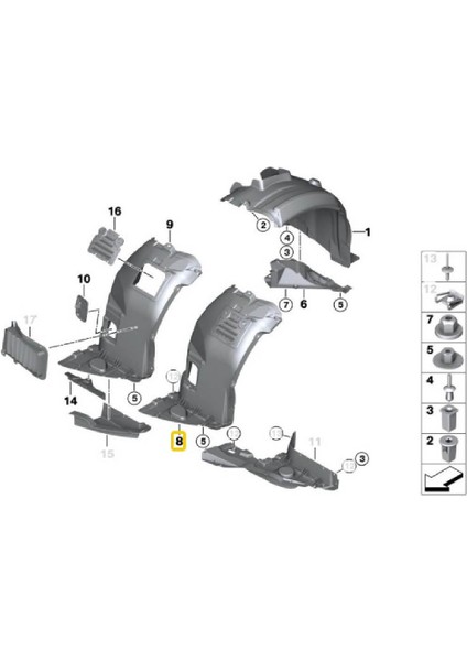 Bmw E90 Uyumlu Ön Sol Davlumbaz Ön Parça 51717059379