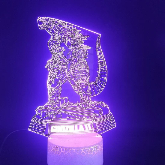 SLD Dinozor Godzilla 3D LED Gece Lambası Yatak Odası Masa Lambası Renk Değiştirme (Yurt Dışından)