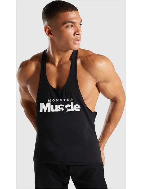 Ghedto Erkek Siyah Monster Muscle Gym Fitness Tank Top Sporcu Atleti