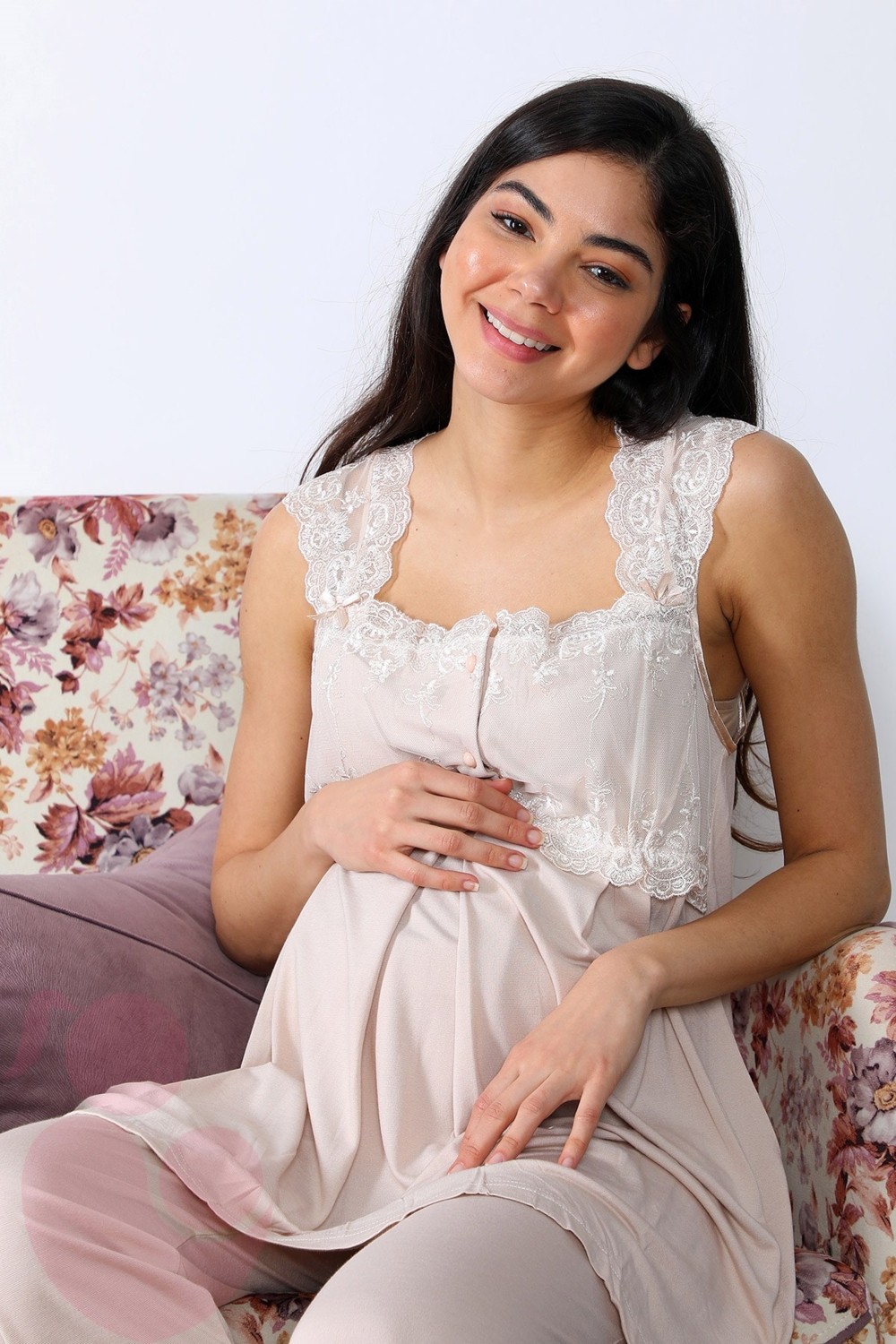 Lohusa Hamile 2503 Sütlü Kahve Lohusa Pijama Takımı görsel 3