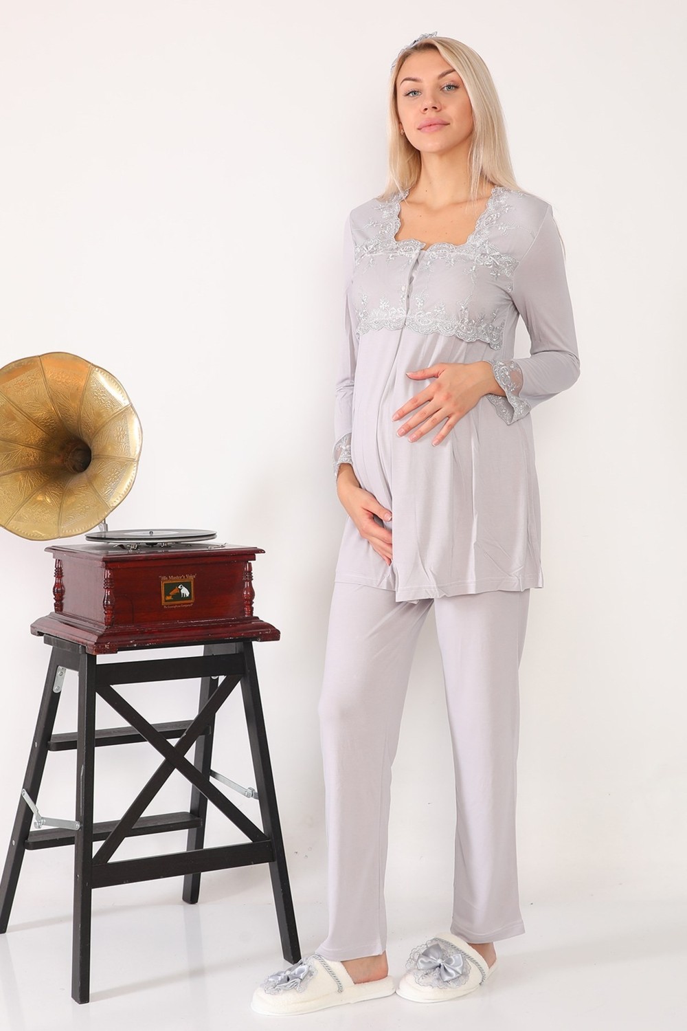 Lohusa Hamile 2603 Gri Lohusa Pijama görsel 2