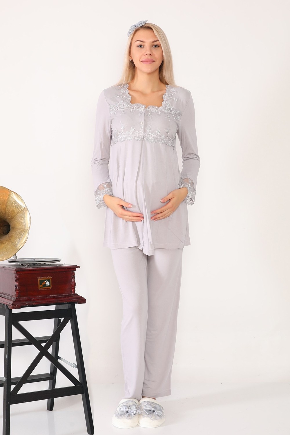 Lohusa Hamile 2603 Gri Lohusa Pijama görsel 3