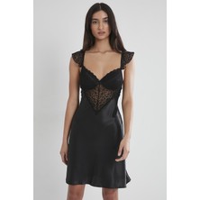 Pierre Cardin Kadın Saten Dantelli Gecelik 635 Siyah