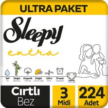 Sleepy Extra Günlük Aktivite Ultra Paket Bebek Bezi 3 Numara Midi 224 Adet