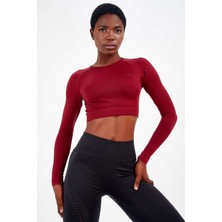 Maraton Koyu Kırmızı Kadın Seamless Dikişsiz Uzun Kollu Crop Top