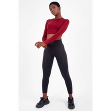 Maraton Koyu Kırmızı Kadın Seamless Dikişsiz Uzun Kollu Crop Top