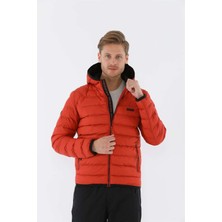 Maraton Sportswear Regular Erkek Kapşonlu  Uzun Kol Basic Kiremit-Siyah Mont 19094