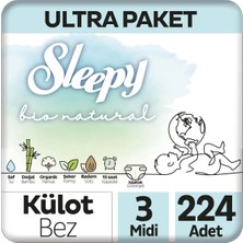 Sleepy Bio Natural Ultra Paket Külot Bez 3 Numara Midi 224 Adet