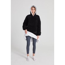 Poffy Oversize Giyilebilir Battaniye Tek Beden Çok Rahat Unisex Hoodie Peluş Kapüşonlu Sweatshirt