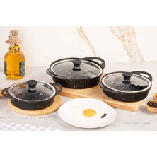 Lisa 0003 Granit Döküm 3lü Sahan Seti Siyah