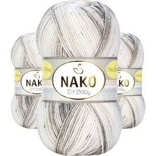Nako 3 Adet Mini Batik Bebe El Örgü Ipi Gri Beyaz 32461