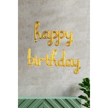 Pekshop Happy Birthday El Yazısı Imza Folyo Balon Gold Renk Doğum Günü Parti Balonu