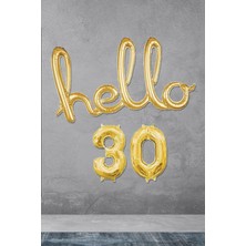 Pekshop 30 Yaş Doğum Günü Balonları - Hello 30 El Yazısı Gold Renk Folyo Balon