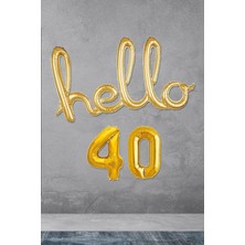 Pekshop 40 Yaş Doğum Günü Balonları - Hello 40 El Yazısı Gold Renk Folyo Balon