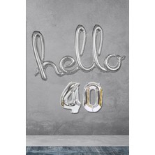 Pekshop 40 Yaş Doğum Günü Balonları - Hello 40 El Yazısı Gümüş Renk Folyo Balon