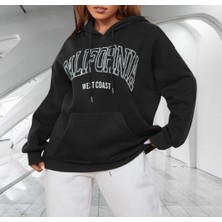 Amor Woman Kapüşonlu Calıfornıa Göğüs Baskılı Çok Kalın Oversize Yeni Stil Kadın Sweatshirt