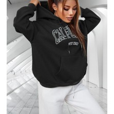 Amor Woman Kapüşonlu Calıfornıa Göğüs Baskılı Çok Kalın Oversize Yeni Stil Kadın Sweatshirt