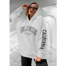 Amor Woman Kapüşonlu Calıfornıa Los Angeles Baskılı Tam Kışlık Oversize Kadın Trend Sweatshirt