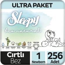 Sleepy Bio Natural Ultra Paket Bebek Bezi 1 Numara Yenidoğan 256 Adet