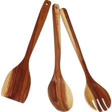 Öz Ahşap Erik Ağacı  El Yapımı 3 Parça Ahşap Kaşık Seti Çatal , Kaşık , Spatula