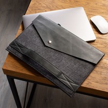 DK LEATHER Macbook Pro 15.6" ve 16" Kılıfı/ Bilgisayar, Notebook, Laptop ve Evrak Çantası Deri Gri - Siyah