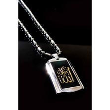Osmanlı Gümüş Ottoman Allah Yazılı Bambu Zincir Çelik Erkek Kolye
