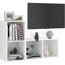 T Designo Tdesıgno Belgin Kitaplıklı Televizyon Sehpası - Ünitesi -Kitaplık-Beyaz 90 cm 4 Raflı