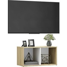 T Designo Tdesıgno Ay Televizyon Sehpası - Ünitesi -Kitaplık-Meşe Beyaz 72 cm 2 Raflı