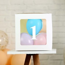 Patladı Gitti Şeffaf 1 Rakamlı Beyaz Kutu ve Balon Seti Kendin Yap Bebek Çocuk Doğum Günü Süsleme