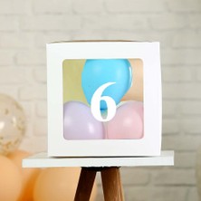 Patladı Gitti Şeffaf 6 Rakamlı Beyaz Kutu ve Balon Seti Kendin Yap Bebek Çocuk Doğum Günü Süsleme