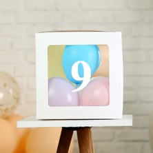 Patladı Gitti Şeffaf 9 Rakamlı Beyaz Kutu ve Balon Seti Kendin Yap Bebek Çocuk Doğum Günü Süsleme