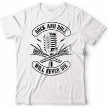 Kendim Seçtim Rock And Roll Skeleton Wıll Never Dıe Mikrofon Erkek Tişört