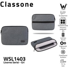 Classone Livorno Serisi WSL1403 13-14 inch uyumlu ,Su Geçirmez Kumaş ,Macbook, Notebook,Laptop ,Tablet Kılıfı -Gri