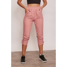 Jument Iç Göstermez Viskon Poplin Beli Lastikli Cepli Paçası Büzgülü Rahat Pantolon-Soft Rose