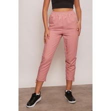 Jument Iç Göstermez Viskon Poplin Beli Lastikli Cepli Paçası Büzgülü Rahat Pantolon-Soft Rose