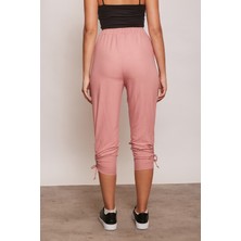 Jument Iç Göstermez Viskon Poplin Beli Lastikli Cepli Paçası Büzgülü Rahat Pantolon-Soft Rose
