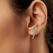 Qielle 925 Ayar Gümüş Knot Beyaz Zirkon Taşlı Gümüş Küpe