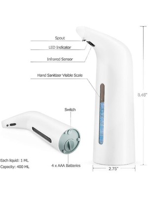 Jessieyou Mall 400 ml Otomatik Sabunluk El Ücretsiz Dokunmamış Sanitizer Banyo Dağıtıcı Akıllı Sensör Sıvı (Yurt Dışından)