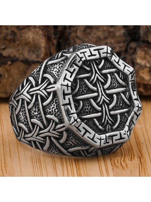 Takıhan Desenli Zincir Tasarımlı 925 Ayar Gümüş Yüzük