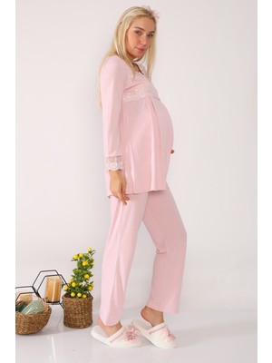 Lohusa Hamile 2603 Pembe Lohusa Pijama