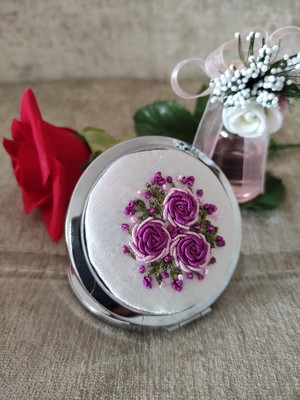 Adil Store Cep Aynası Adilstore Brezilya Nakış Işlemeli ( Rokoko ) Cep Çanta Makyaj Aynası