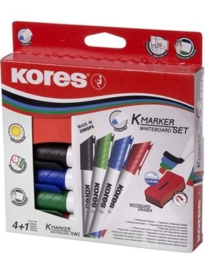 Kores Beyaz Tahta Seti - 4 Tahta Kalemi  + 1 Tahta Silgisi