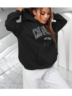 Amor Woman Kapüşonlu Calıfornıa Göğüs Baskılı Çok Kalın Oversize Yeni Stil Kadın Sweatshirt