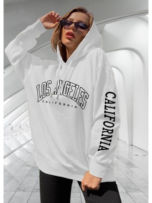 Amor Woman Kapüşonlu Calıfornıa Los Angeles Baskılı Tam Kışlık Oversize Kadın Trend Sweatshirt